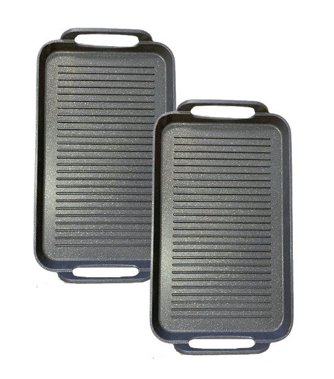 Neware 2-Pack Nonstick Marble Ribbed Griddle – Double Burner Grill Griddles + Free Silicone Handle Covers/Neware Set de 2 Comales con Ranuras Antiadherentes de Mármol – Parrillas para Doble Quemador + Agarraderas de Silicona Gratis
