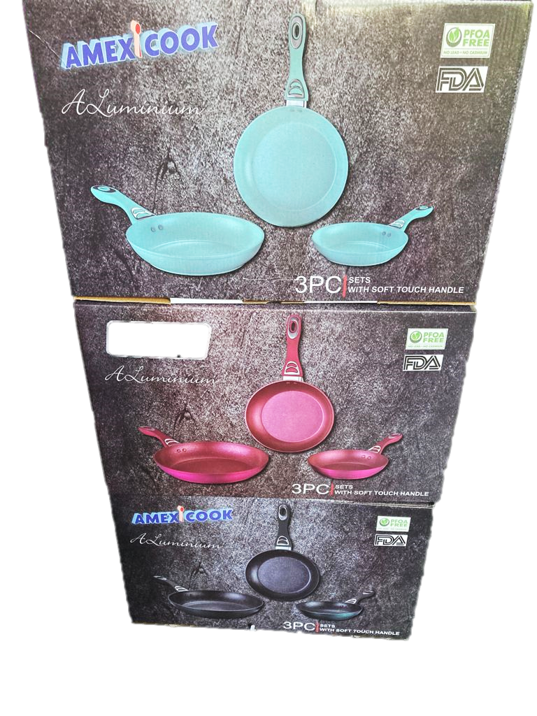 3 Frying Pan COMBO with marble coating- Juego de 3 Sartenes de Aluminio Fundido con cobertura de Marmol