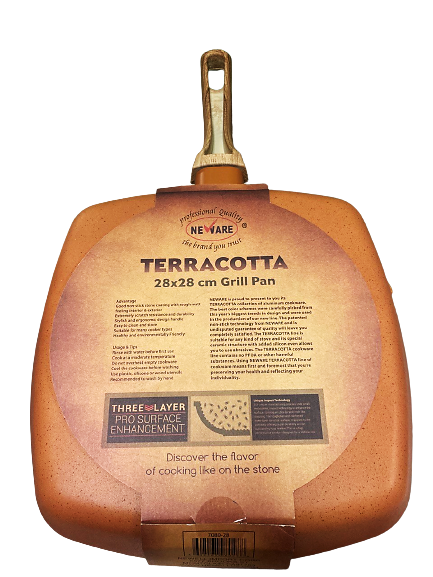 NEWARE Terracotta SQUARE grill pan 11" (28cm)/ SARTEN cuadrado para DORAR carne  11" (28cm)