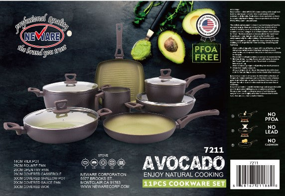 Avocado 11 Piece Cooking Set with Milk Cup/ Batería de 11 piezas de  Aguacate con POCILLO
