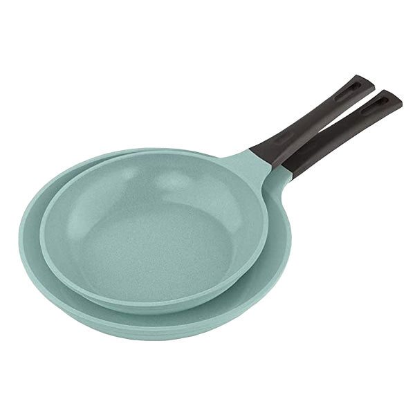 EUROCOOK Jade Powder-coated Ceramic Non-Stick Cookware Set, 4-Piece Set: Frying Pans and Casserole with Tempered Glass Lid