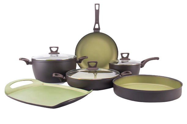 AVOCADO 9 Piece Cooking Set with GRIDDLE / Batería de 9 piezas de AGUACATE con COMAL