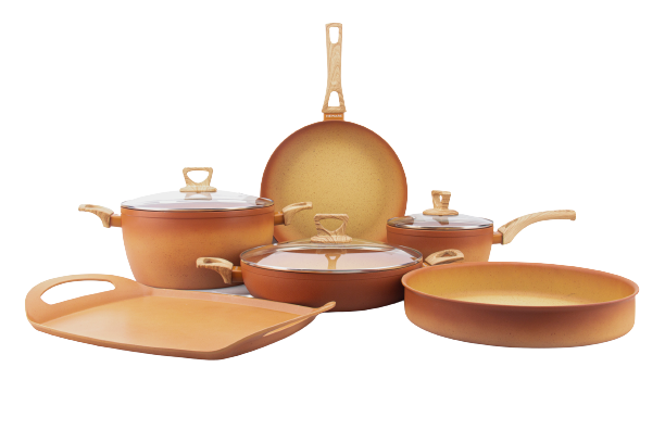 NEWARE Terracotta 9 Piece Cooking Set with GRIDDLE / Batería de 9 piezas de Terracotta con COMAL