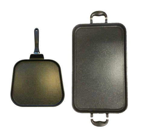 Neware 2-Piece Griddle Set – 4180 11" x 11" Single-Burner + 4190 Marble Smooth Double-Burner Griddle/Neware Set de 2 Comales – 4180 11" x 11" para Un Quemador + 4190 Comal Liso de Mármol para Doble Quemador