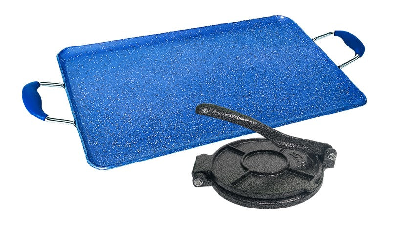 SMALL tortilla PRESS and ONE griddle for ALL types of STOVES/ prensa CHICA y COMALE para DOBLE parrilla apto para TODO tipo de ESTUFAS- eléctricas