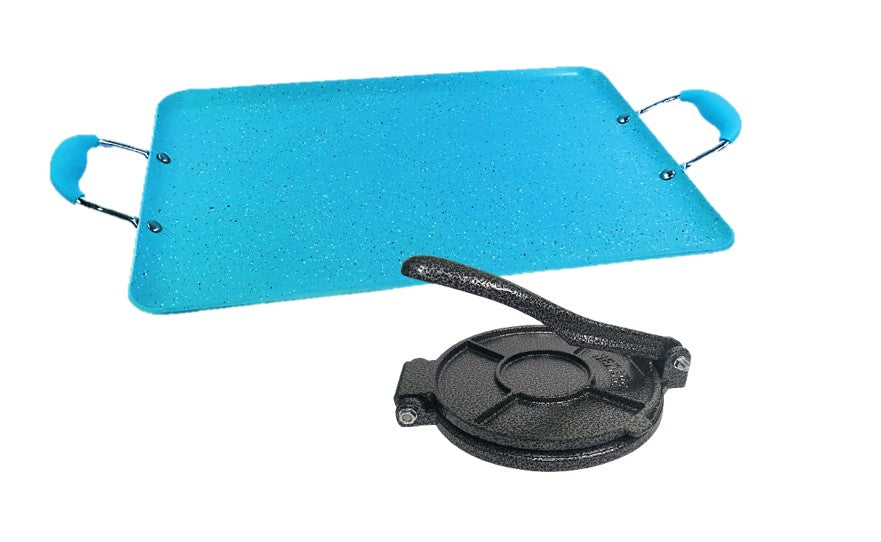 SMALL tortilla PRESS and ONE griddle for ALL types of STOVES/ prensa CHICA y COMALE para DOBLE parrilla apto para TODO tipo de ESTUFAS- eléctricas